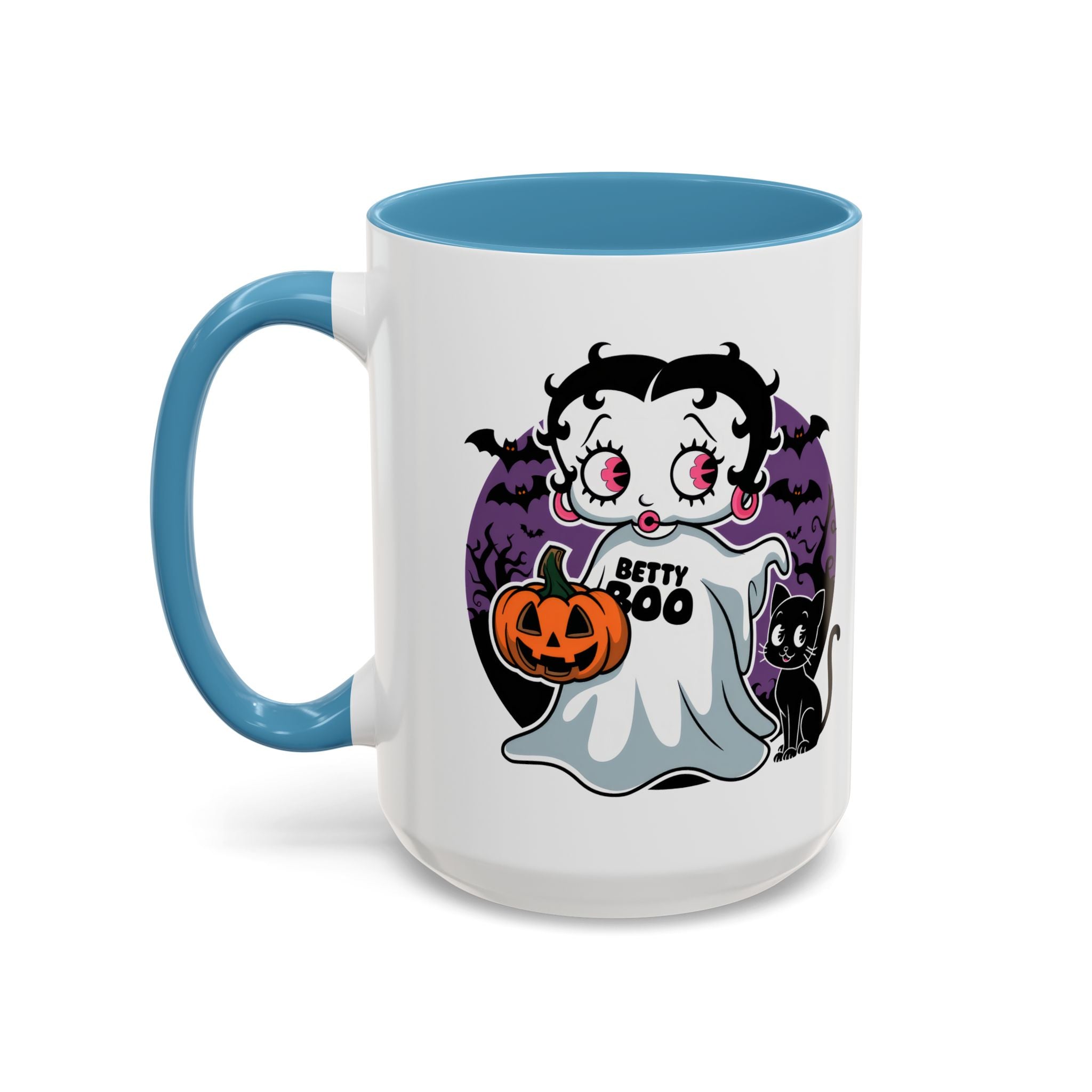 Betty Boo Halloween Ghost Mug — Cute Spooky Pumpkin & Black Cat Accent Coffee Cup