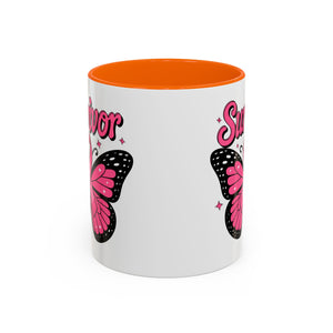 Survivor Butterfly Coffee Mug, Inspirational Gift, Pink Ribbon Mug, Breast Cancer Awareness, Empowerment Cup, Motivational Drinkware