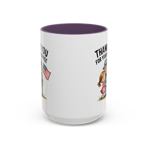 Thank You for Your Service Coffee Mug - 11oz & 15oz Accent Mugs for Veterans Appreciation