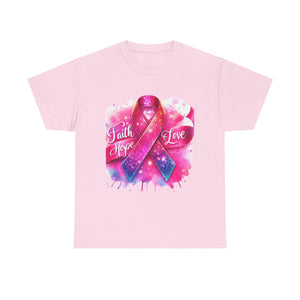 Faith, Hope, Love Tee - Unisex Heavy Cotton T-Shirt, Inspirational Shirt, Cancer Awareness Gift, Motivational Apparel, Stylish Everyday Wear