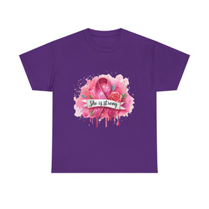 Unisex Heavy Cotton Tee - "She is Strong" Breast Cancer Awareness Shirt, Inspirational Tee, Gift for Her, Supportive Apparel, [...]