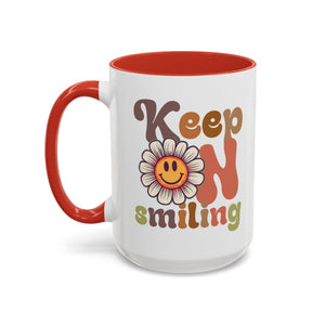 Keep Smiling Floral Coffee Mug - Cheerful 11 & 15oz Accent Mug for Daily Motivation