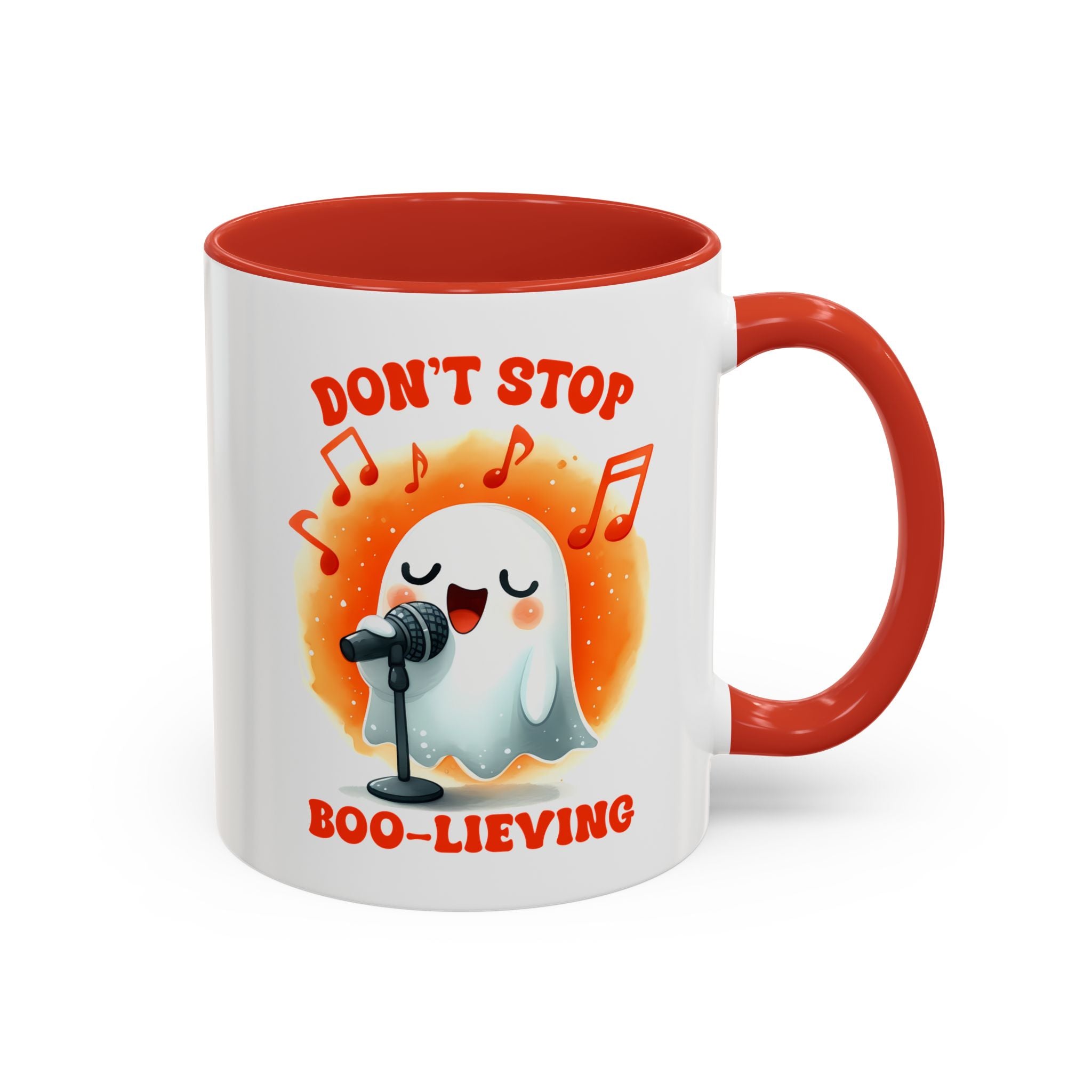 Ghost Coffee Mug, Perfect for Halloween, Fun Gift for Kids & Adults, Don't Stop Boo-lieving Mug, Caffeinated Spirits