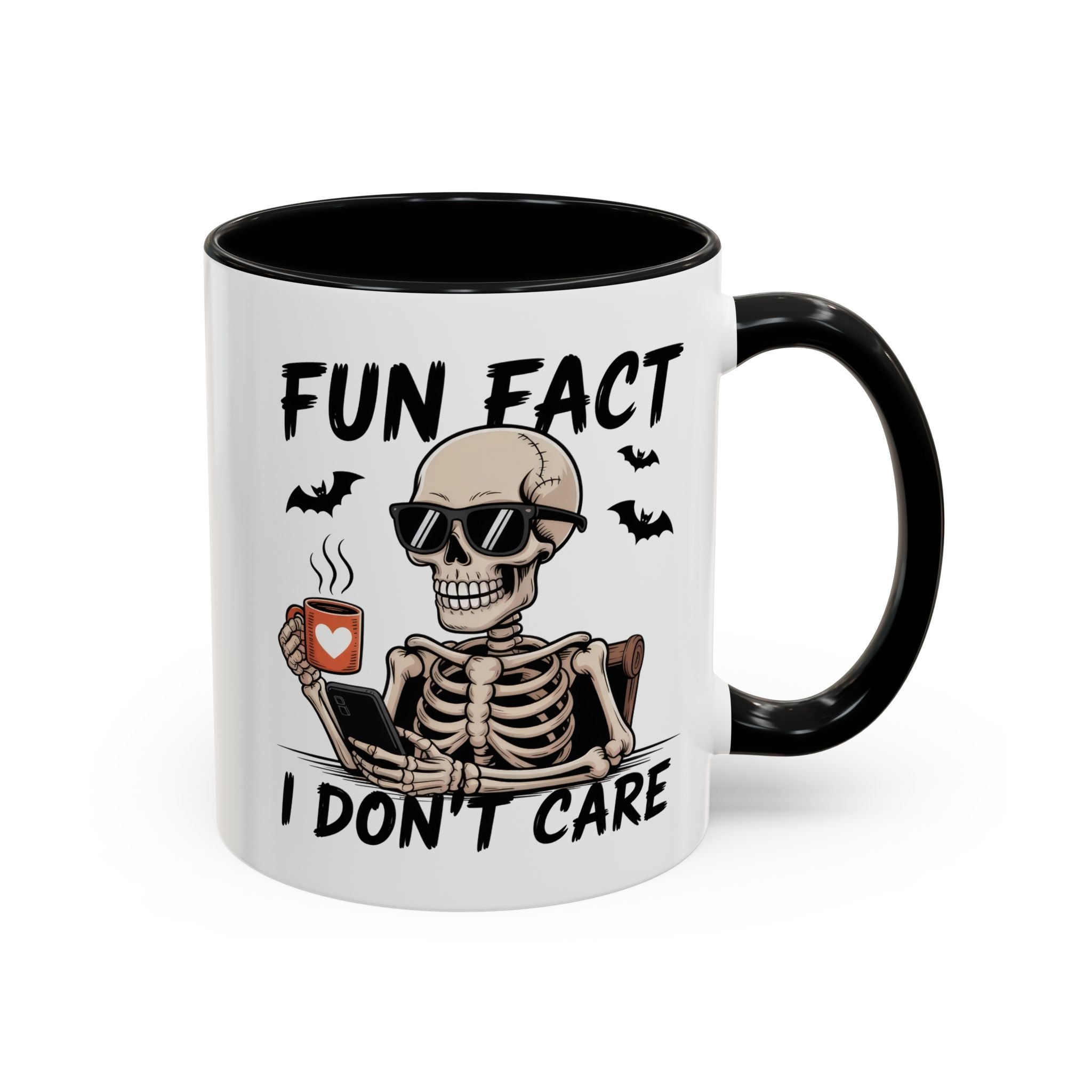 Fun Fact I Don’t Care Skull Coffee Mug — Halloween Accent Coffee Cup (11/15oz)