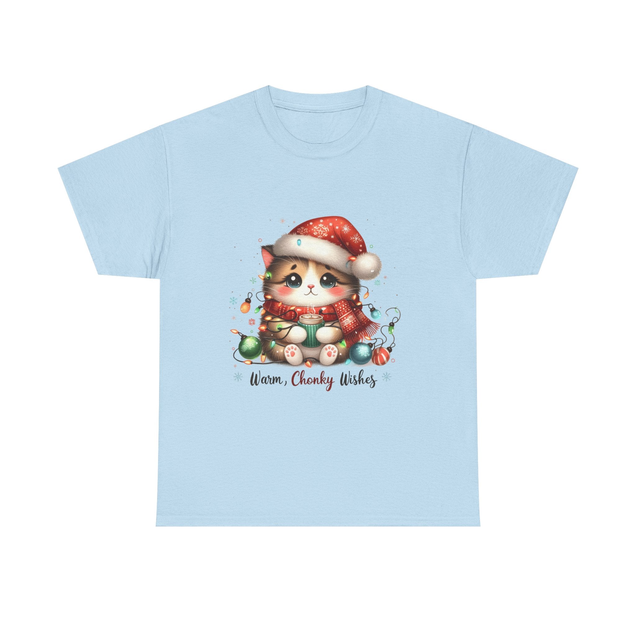 Cute Christmas Cat Tee - Unisex Heavy Cotton Tee, Holiday Gift, Cozy Wear, Festive Apparel, Gift for Cat Lovers