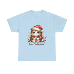 Cute Christmas Cat Tee - Unisex Heavy Cotton Tee, Holiday Gift, Cozy Wear, Festive Apparel, Gift for Cat Lovers