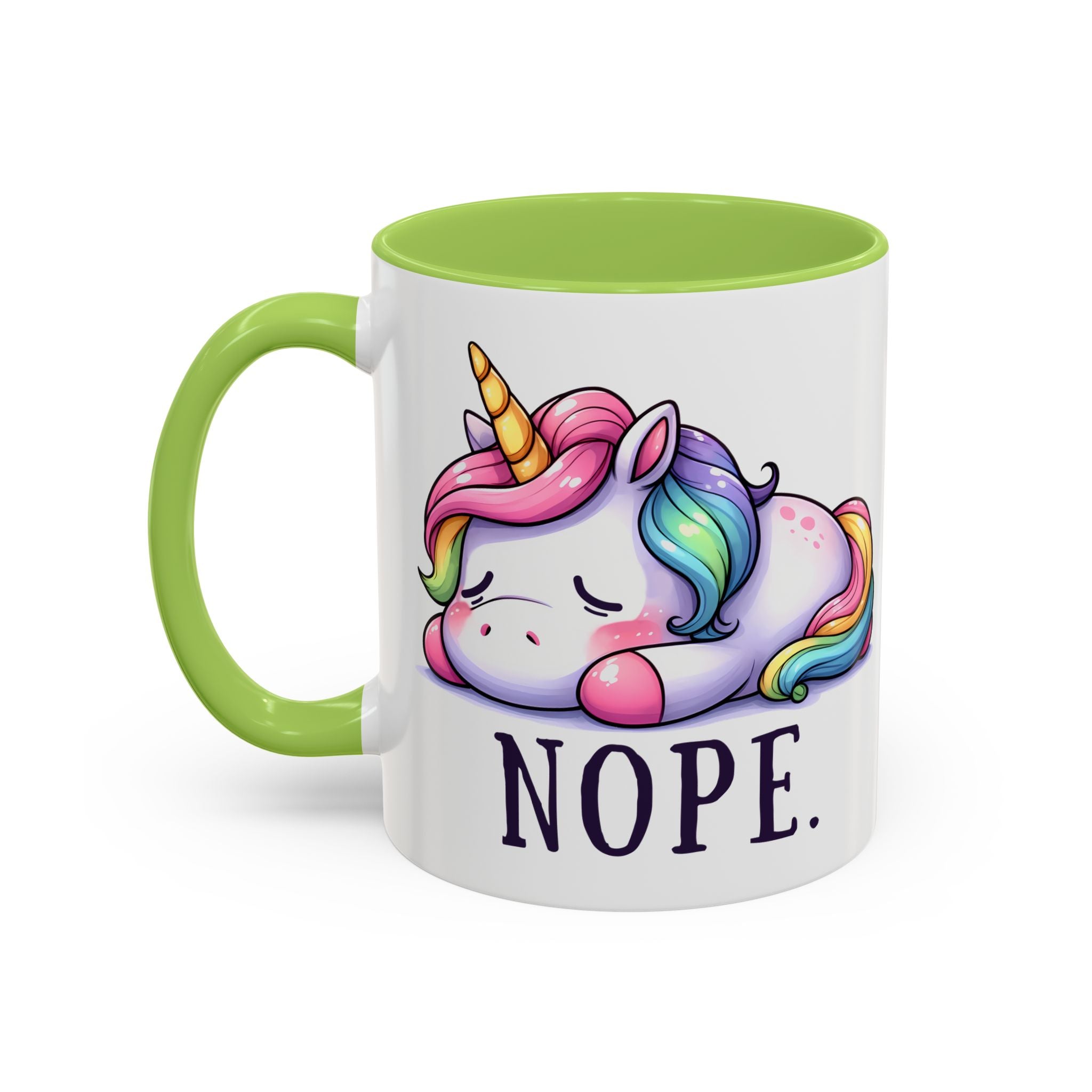 Nope Unicorn Accent Coffee Mug — Cute Rainbow Sleeping Unicorn 11/15oz