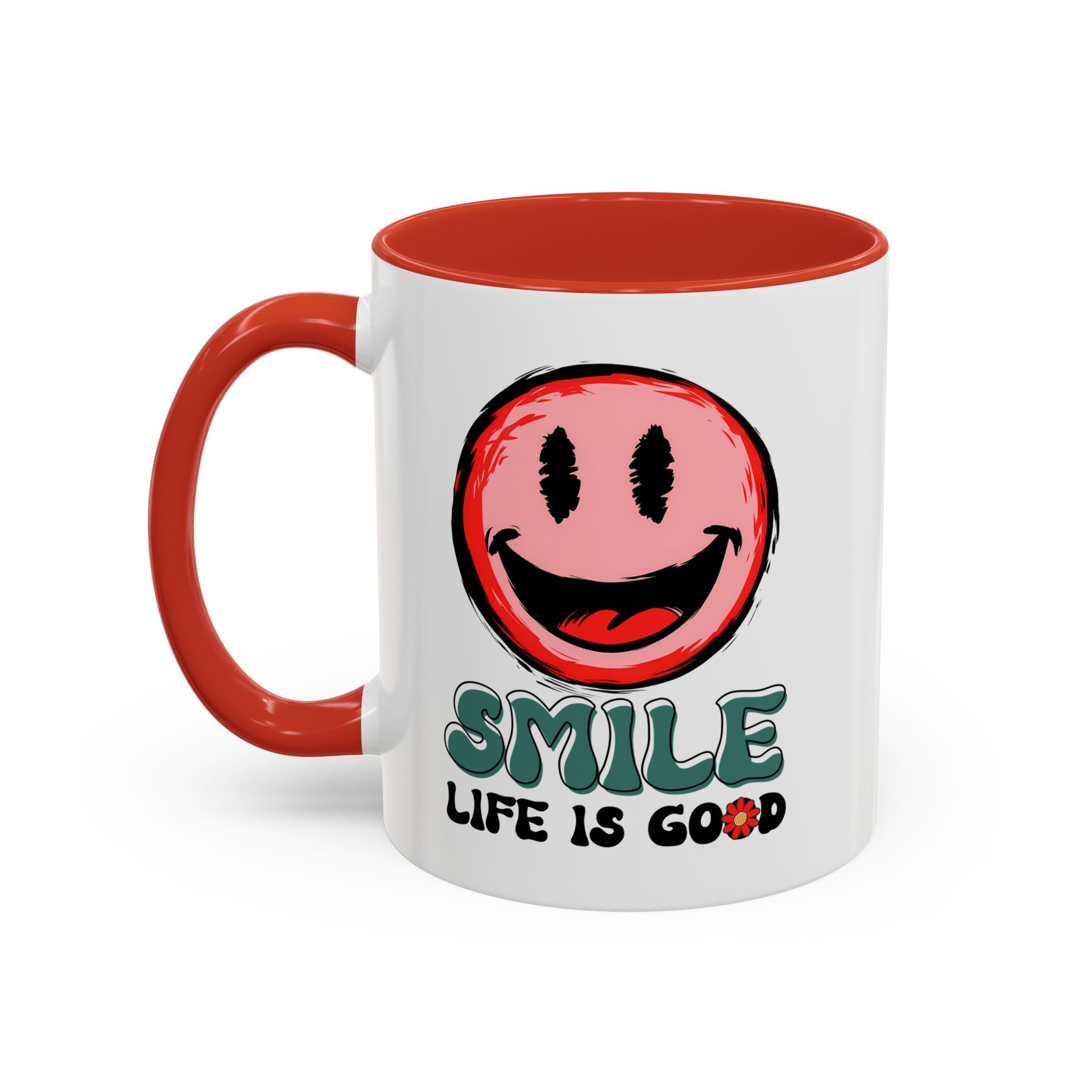 Smiley Face Accent Coffee Mug - "Smile, Life is Good" - 11oz & 15oz
