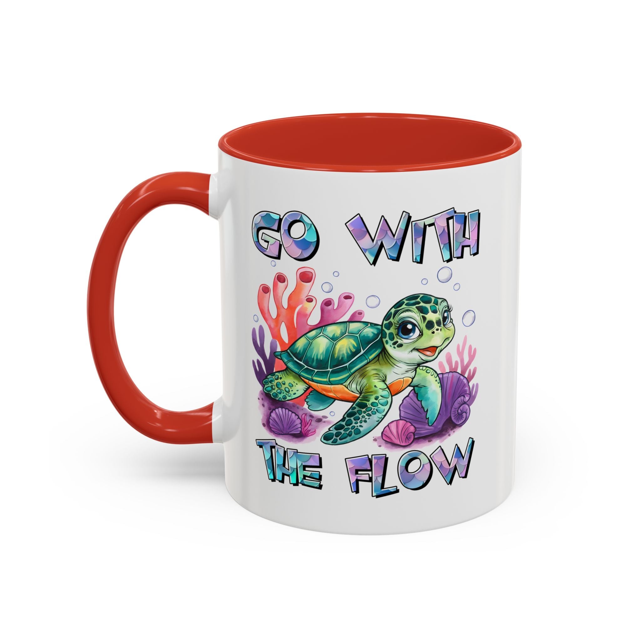 Ocean-Inspired Accent Coffee Mug - 'Go With The Flow' Design turtle