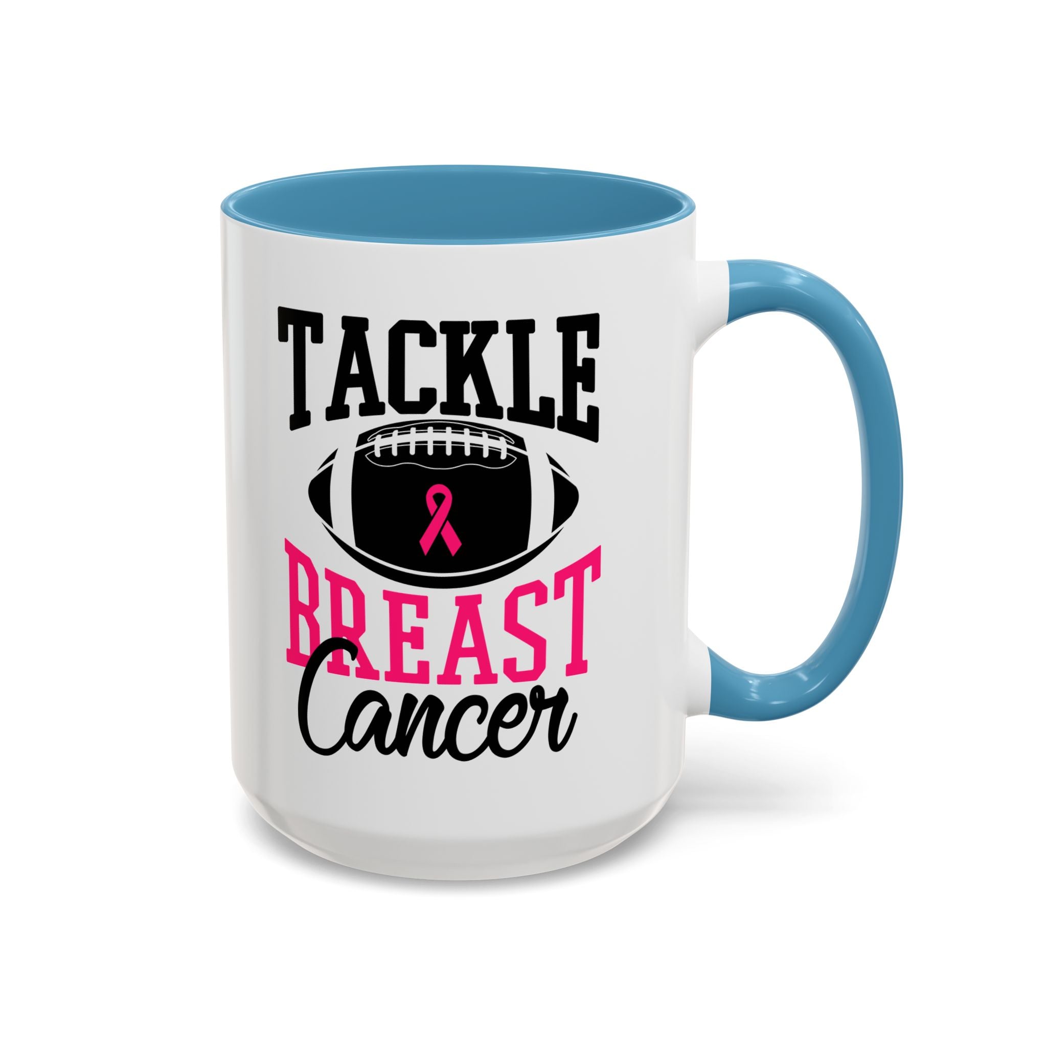Tackle Breast Cancer Coffee Mug, Supportive Gift for Football Fans, Awareness Mug, Cheer Team Spirit, Fundraiser Drinkware