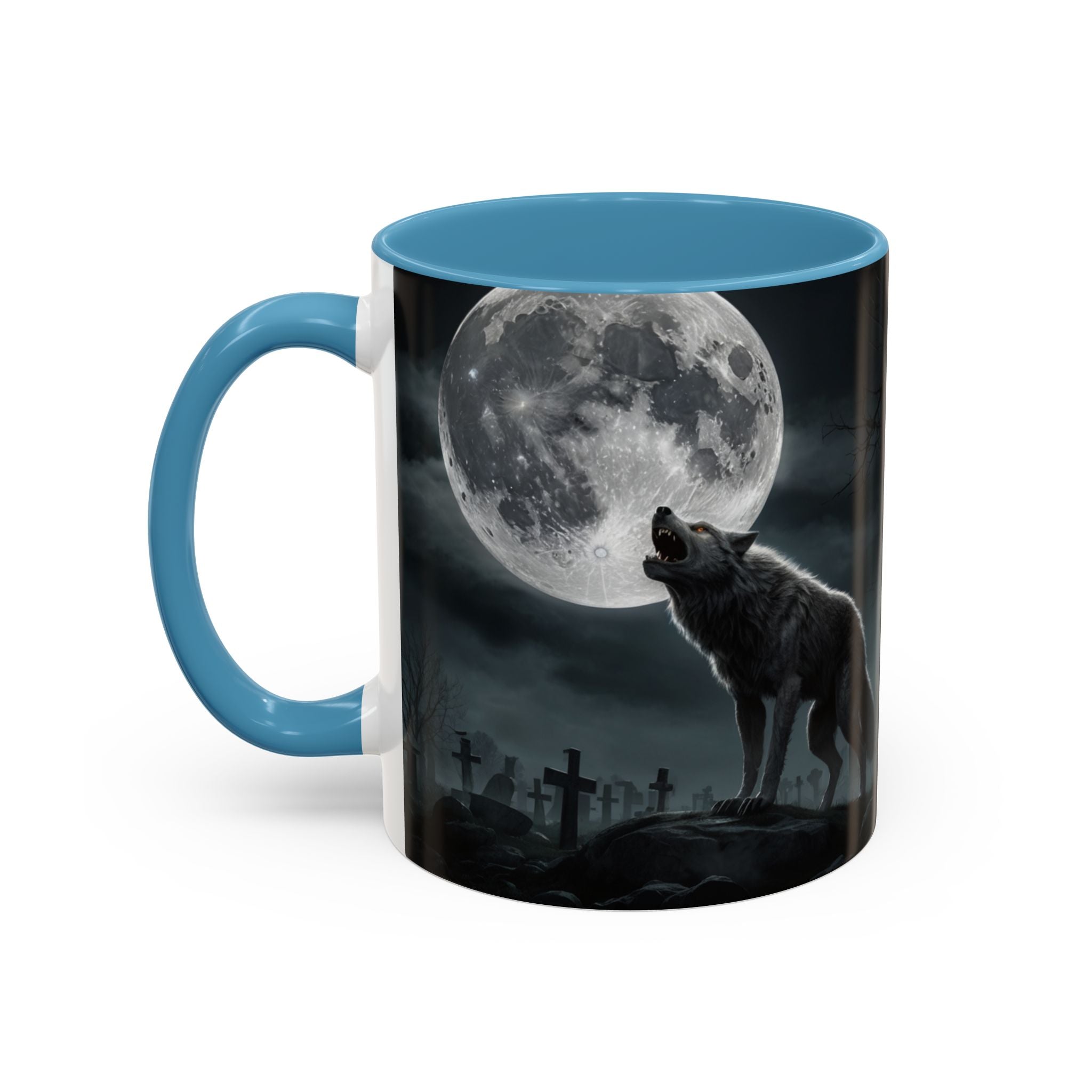Howling Wolf Moon Coffee Mug – Gothic Graveyard Accent Mug (11/15oz) fantasy
