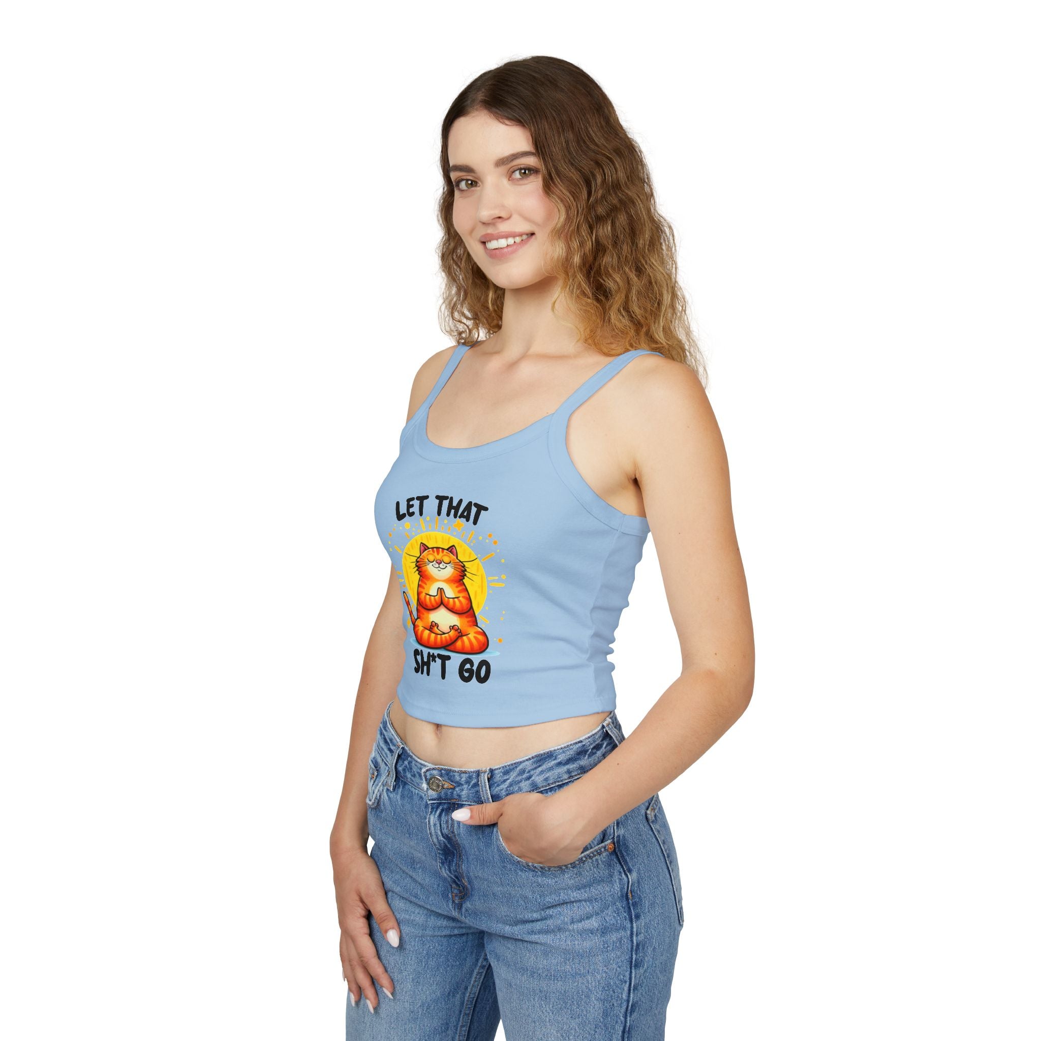 Funny Cat Women's Spaghetti Strap Tank Top - "Let That Sh*t Go" Design