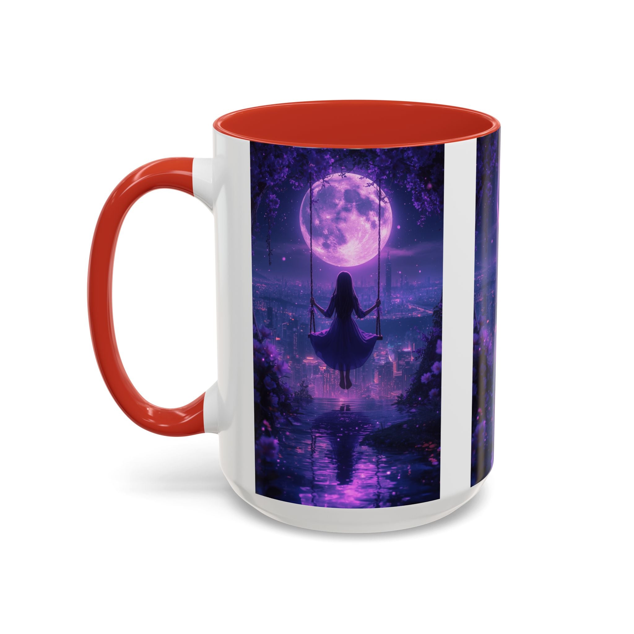 anime Dreamy Moonlit Swing Accent Coffee Mug, Artistic Mug, Celestial Coffee Cup, Fantasy Beverage Holder, Gift for Dreamers