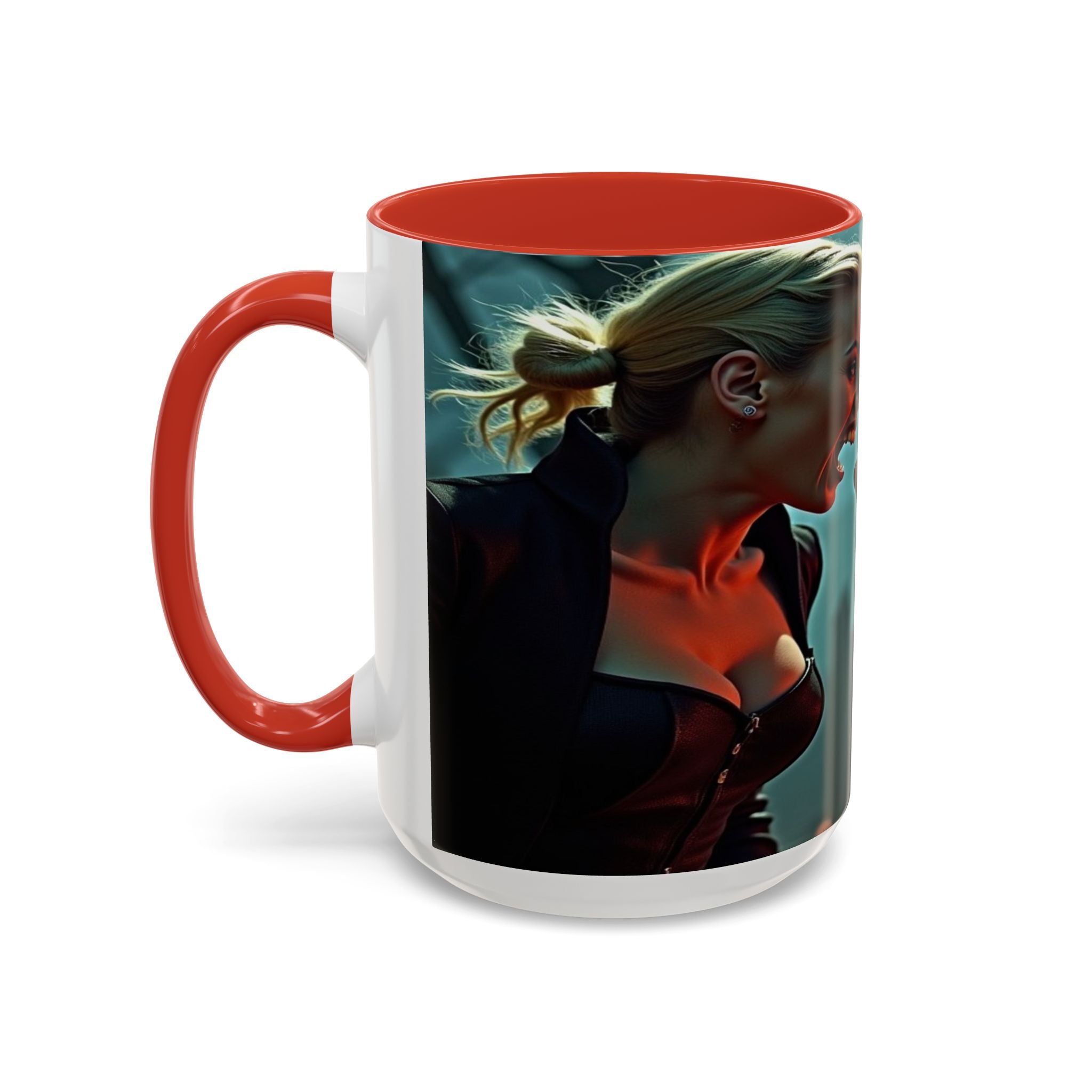 woman vampire and Fierce Werewolf Coffee Mug - 11 & 15oz Accent Mug for horror art lovers