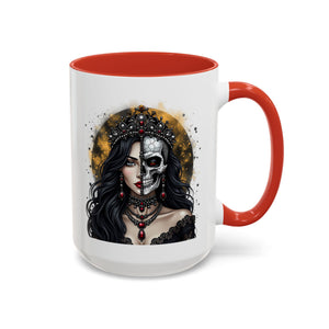 Gothic Art Accent Mug - Artistic Skull & Lady Design, Unique Coffee Cup for Halloween, Gift for Her, Decorative Kitchenware, Dark Aesthetic