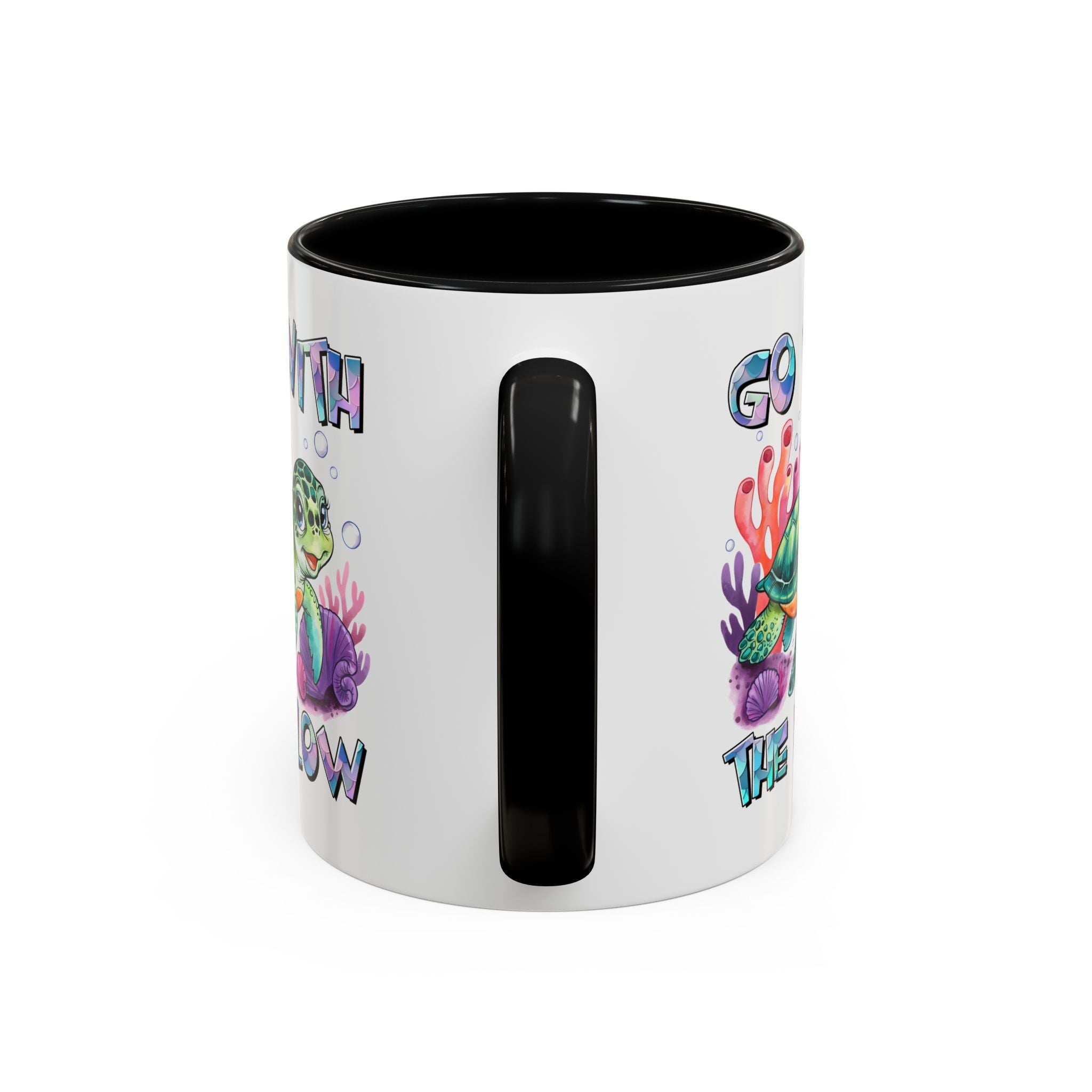Ocean-Inspired Accent Coffee Mug - 'Go With The Flow' Design turtle