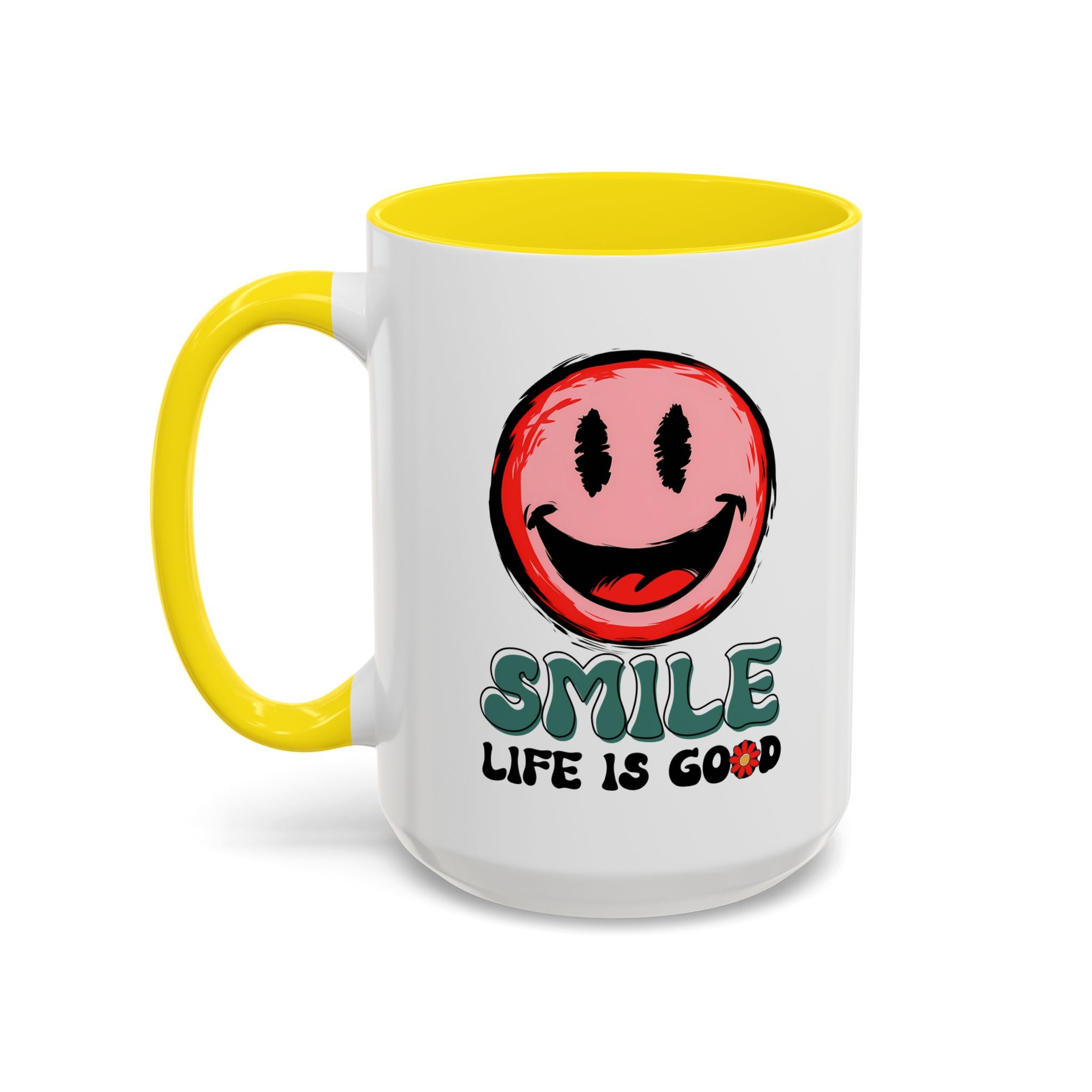 Smiley Face Accent Coffee Mug - "Smile, Life is Good" - 11oz & 15oz