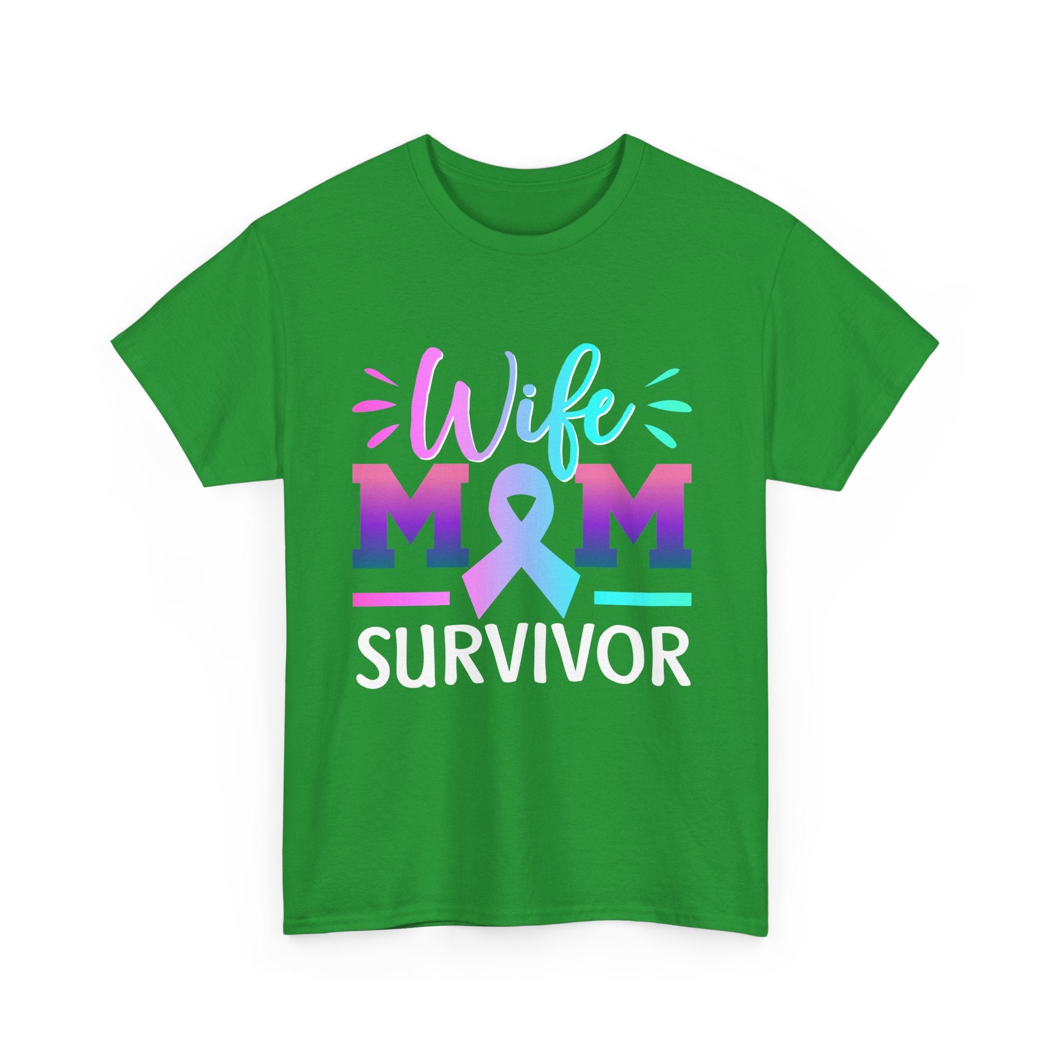 Wife Mom Survivor Tee, Unisex Heavy Cotton Tee, Cancer Awareness Shirt, Gift for Survivors, Inspirational Mom Shirt