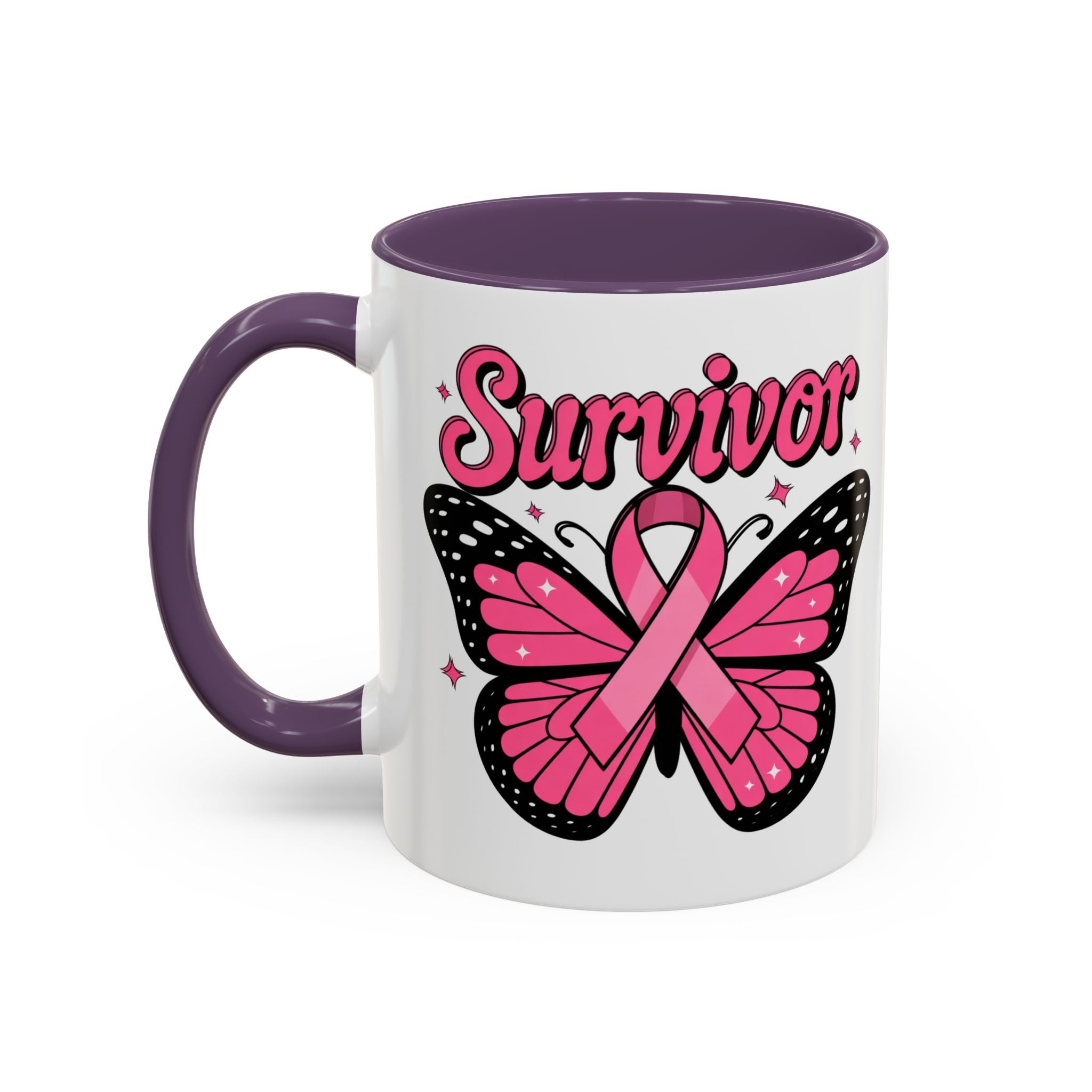 Survivor Butterfly Coffee Mug, Inspirational Gift, Pink Ribbon Mug, Breast Cancer Awareness, Empowerment Cup, Motivational Drinkware
