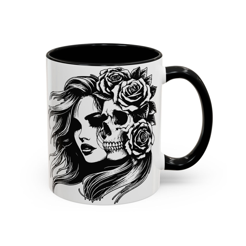 Skull & Rose Accent Coffee Mug — Gothic Half-Skull Woman 11/15oz