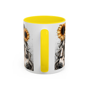 Sunflower Skull Accent Coffee Mug, Gothic Floral Mug, Unique Gift for Coffee Lovers, Boho Decor, Halloween Mug, Artful Drinkware