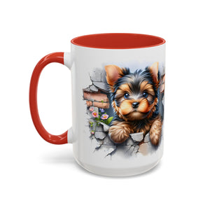 Cute Dog Peeking Coffee Mug, Pet Lover Gift, Yorkshire Terrier Mug, Animal Lover Coffee Cup, Dog-Themed Drinkware, Doggie Mug