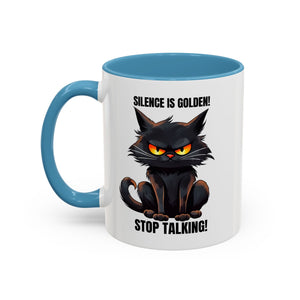 Funny Cat Mug | Silence Is Golden Coffee Cup | Gift for Cat Lovers | Humorous Kitchenware | Ceramic Teacup | Unique Animal Gifts