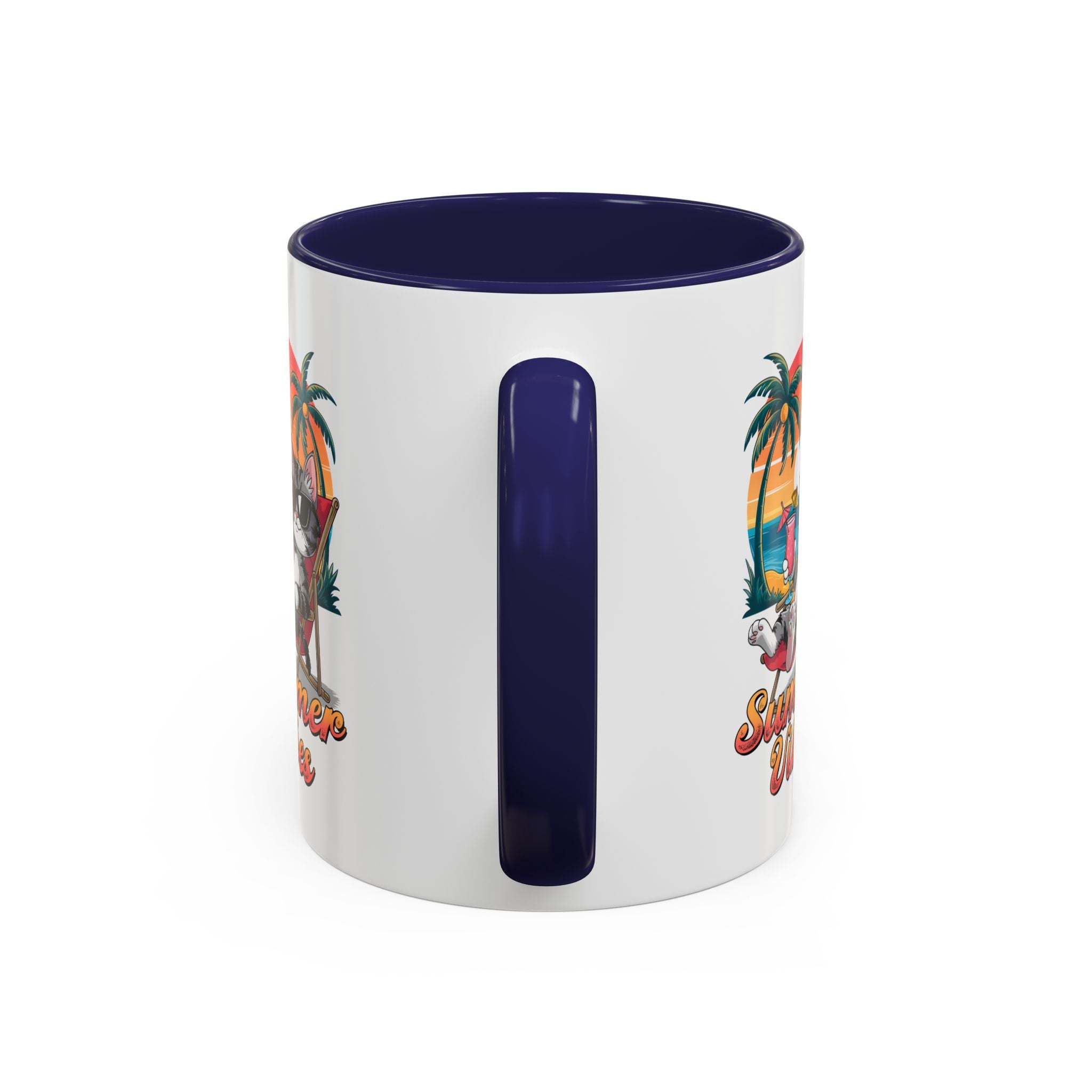 Summer Vibes Coffee Mug, Tropical Cat Mug, Beach Lover Gift, Fun Animal Sipware, Vacation-themed Drinkware, Pet Lover Cup