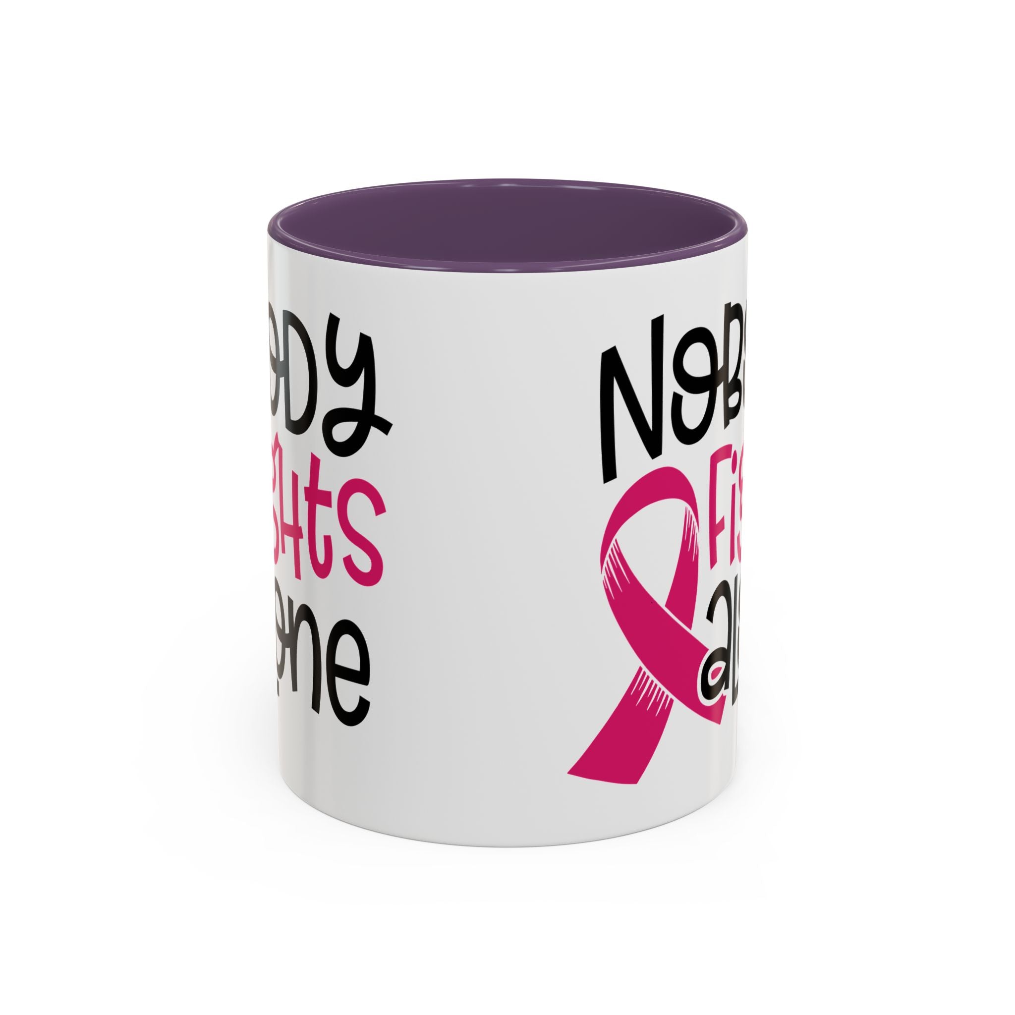 Inspirational Coffee Mug for Support - 'Nobody Fights Alone' | Breast Cancer Awareness Gift, Motivational Mug, Friendship Gift, Self-Care