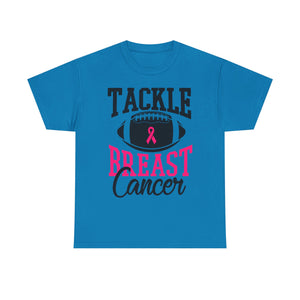 Unisex Heavy Cotton Tee - Tackle Breast Cancer Awareness Shirt, Football Support Tee, Gift for Cancer Fighters, Sports Fundraiser Shirt