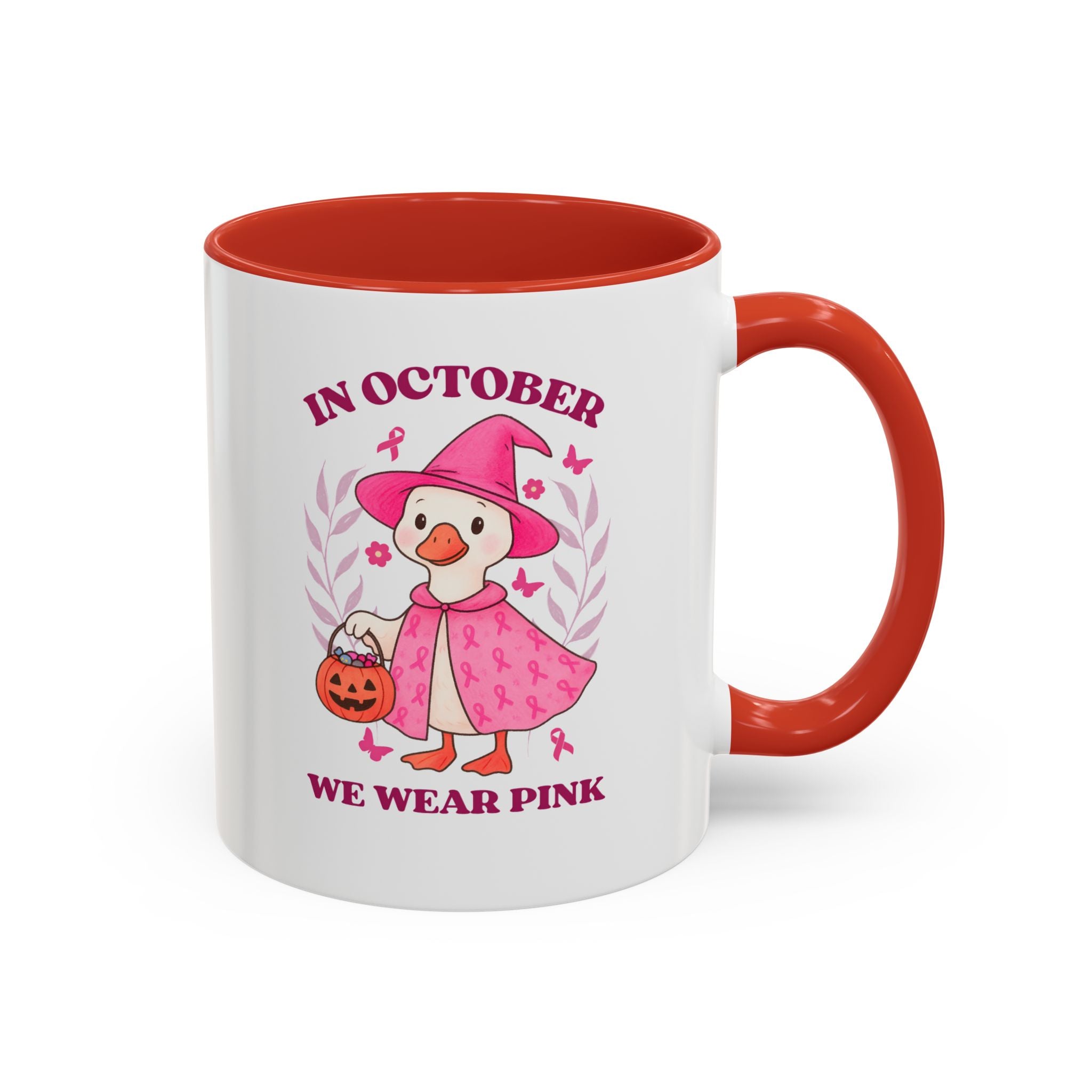 Halloween Breast Cancer Awareness Coffee Mug | October 2023 Gift, Pink Ribbon Mug, Spooky Coffee Cup, Cute Duck Mug, Fall Decor