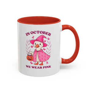 Halloween Breast Cancer Awareness Coffee Mug | October 2023 Gift, Pink Ribbon Mug, Spooky Coffee Cup, Cute Duck Mug, Fall Decor