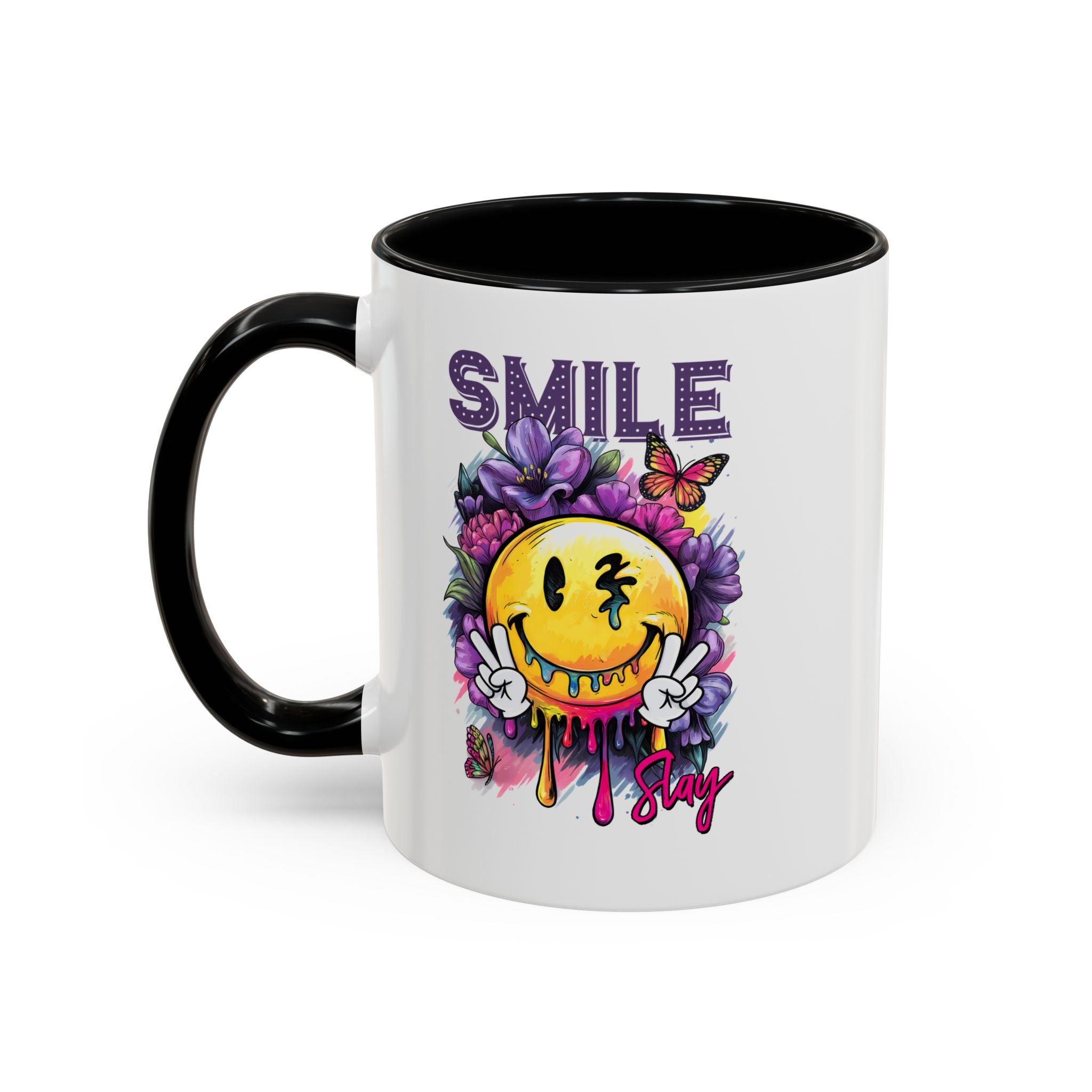 Smile Stay Accent Coffee Mug - Vibrant Floral Design for Positive Vibes