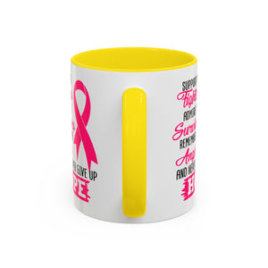 Inspirational Pink Ribbon Coffee Mug: Support Fighters, Admire Survivors, Celebrate Hope, Gift for Cancer Awareness, Motivational Mug