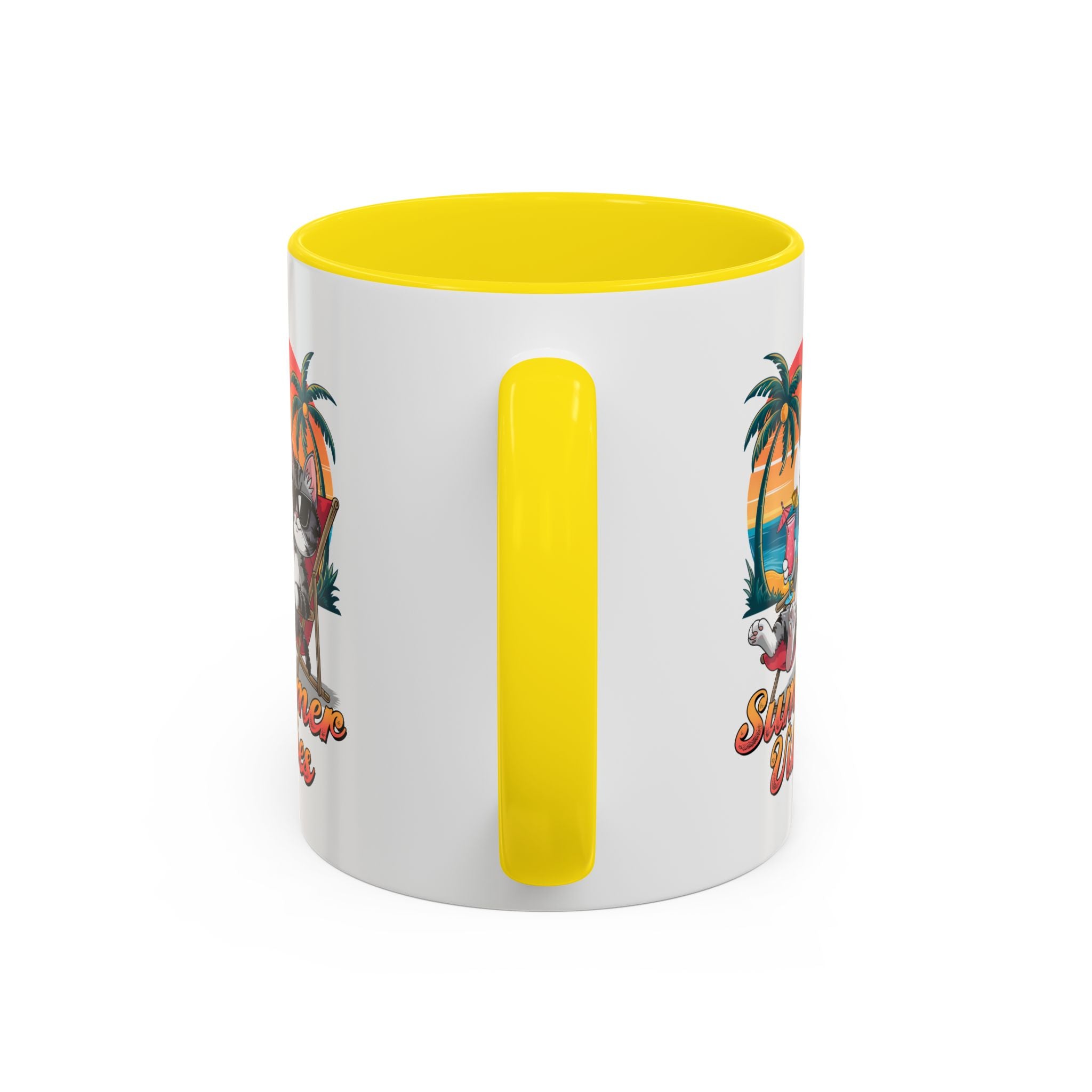 Summer Vibes Coffee Mug, Tropical Cat Mug, Beach Lover Gift, Fun Animal Sipware, Vacation-themed Drinkware, Pet Lover Cup