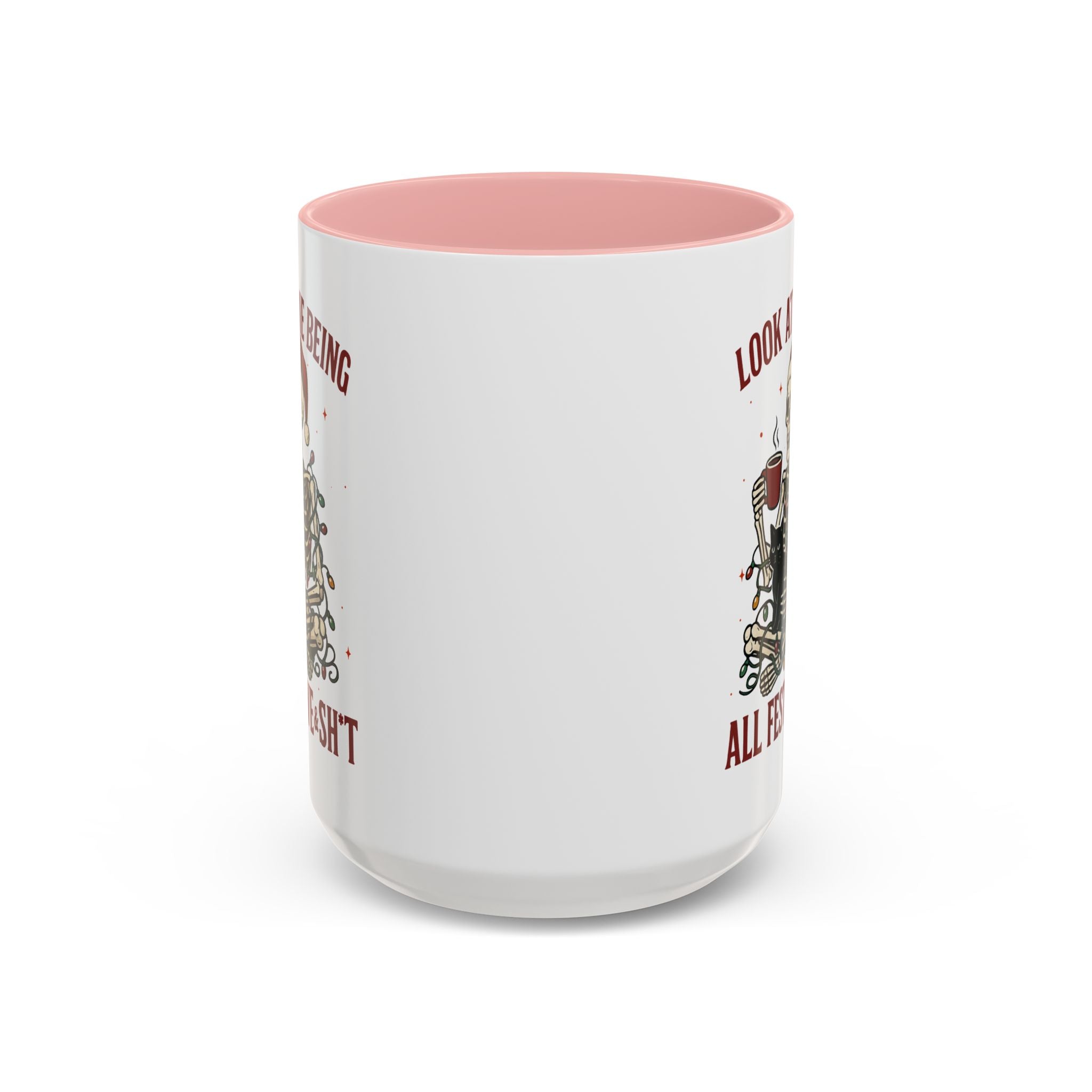 Festive Skeleton Coffee Mug, Unique Holiday Gift, Halloween Decor, Cat Lover's Mug, Funny Gift for Friends