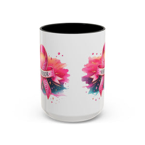 Pink Ribbon Warrior Coffee Mug, Support Breast Cancer Awareness Gift, Inspirational Mug, Cancer Survivor Merchandise, 11oz 15oz Mug