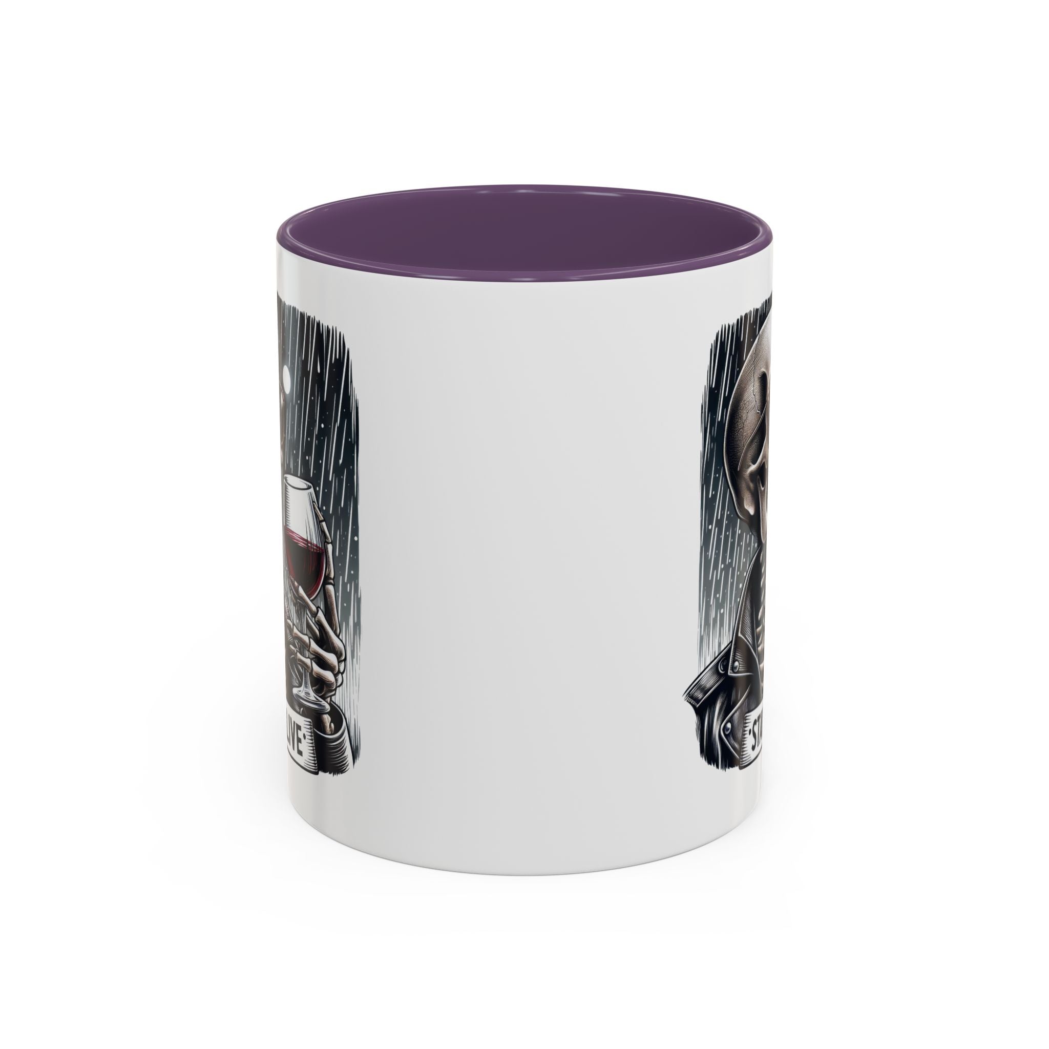 Stylish Skull Coffee Mug, Gothic Drinkware, Staying Alive Gift for Halloween, Funny Office Mug, Alternative Drinkware