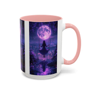 anime Dreamy Moonlit Swing Accent Coffee Mug, Artistic Mug, Celestial Coffee Cup, Fantasy Beverage Holder, Gift for Dreamers