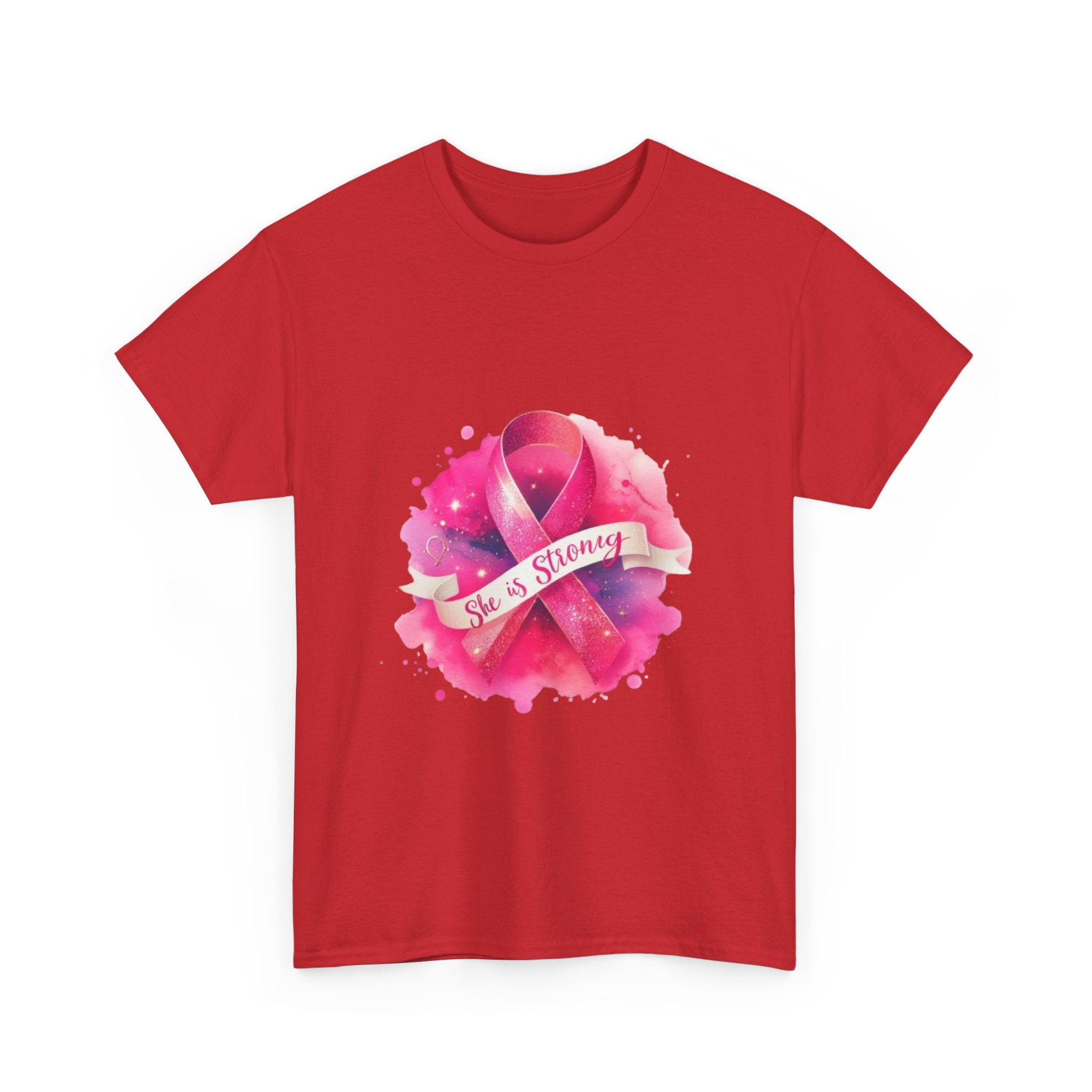 Empowering Cancer Awareness Tee - She is Strong, Support Shirt, Gift for Survivors, Pink Ribbon Apparel, Breast Cancer Awareness
