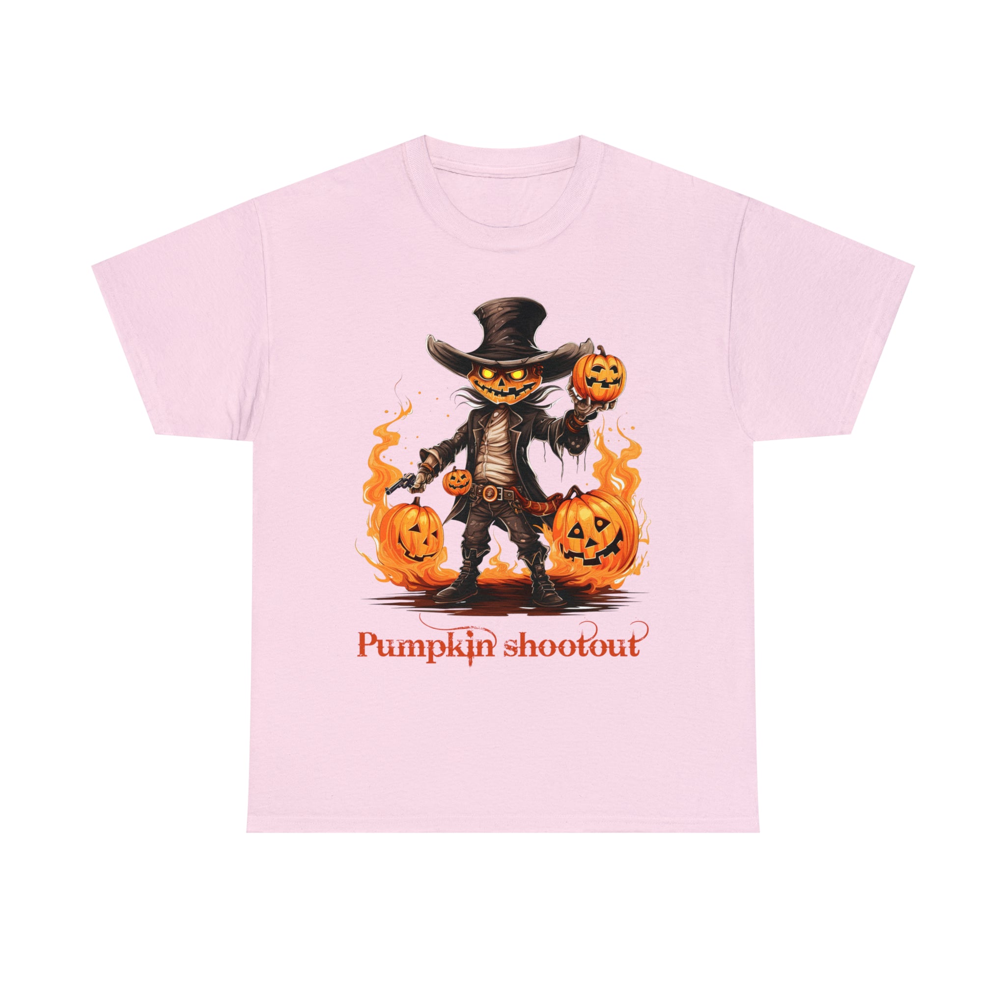 Halloween t shirt pumpkin western style shootout funny fall fun scary stocking stuffer for whole family  cotton tee