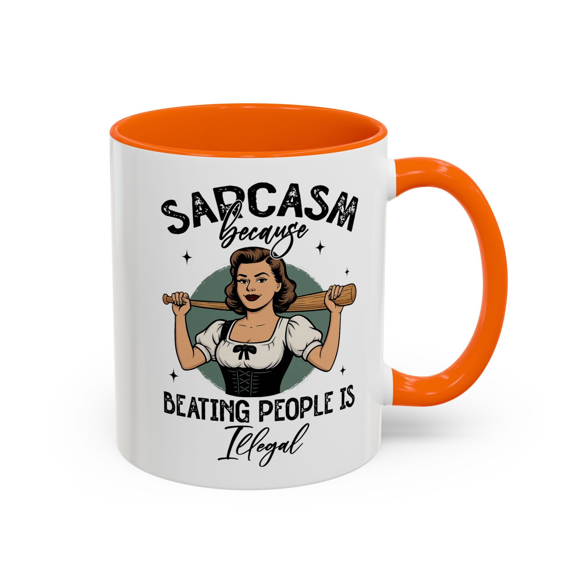 Sarcasm Coffee Mug — “Sarcasm Because Beating People Is Illegal” Accent Mug attitude funny