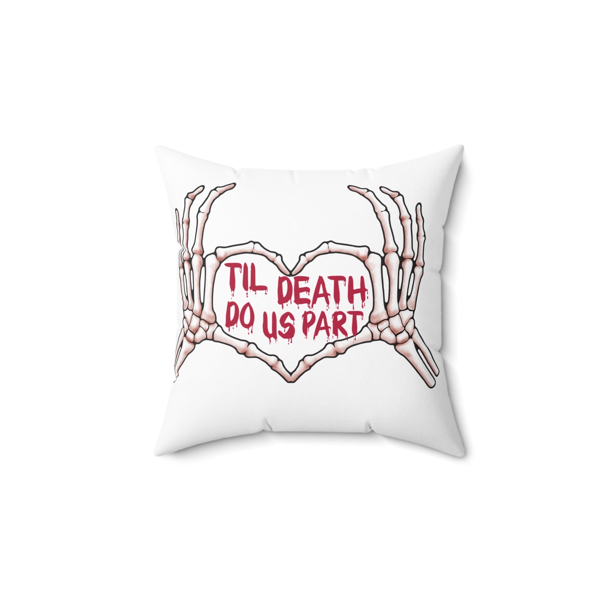 Skeleton Hands Heart Pillow — “Til Death Do Us Part” Gothic Valentine Decorative Pillow