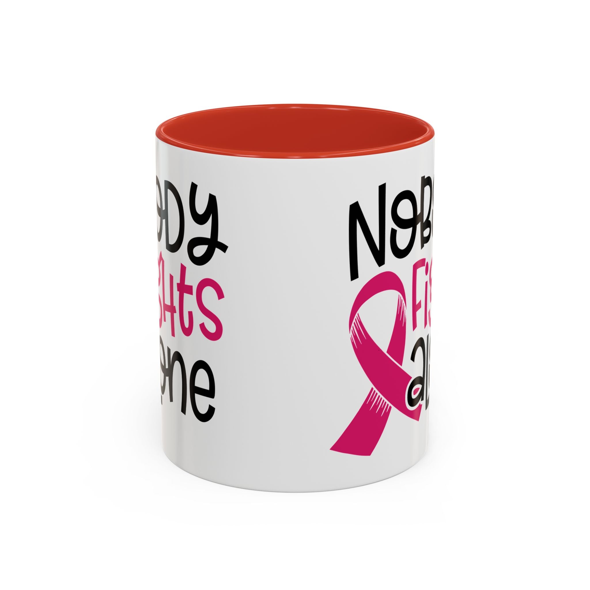 Inspirational Coffee Mug for Support - 'Nobody Fights Alone' | Breast Cancer Awareness Gift, Motivational Mug, Friendship Gift, Self-Care