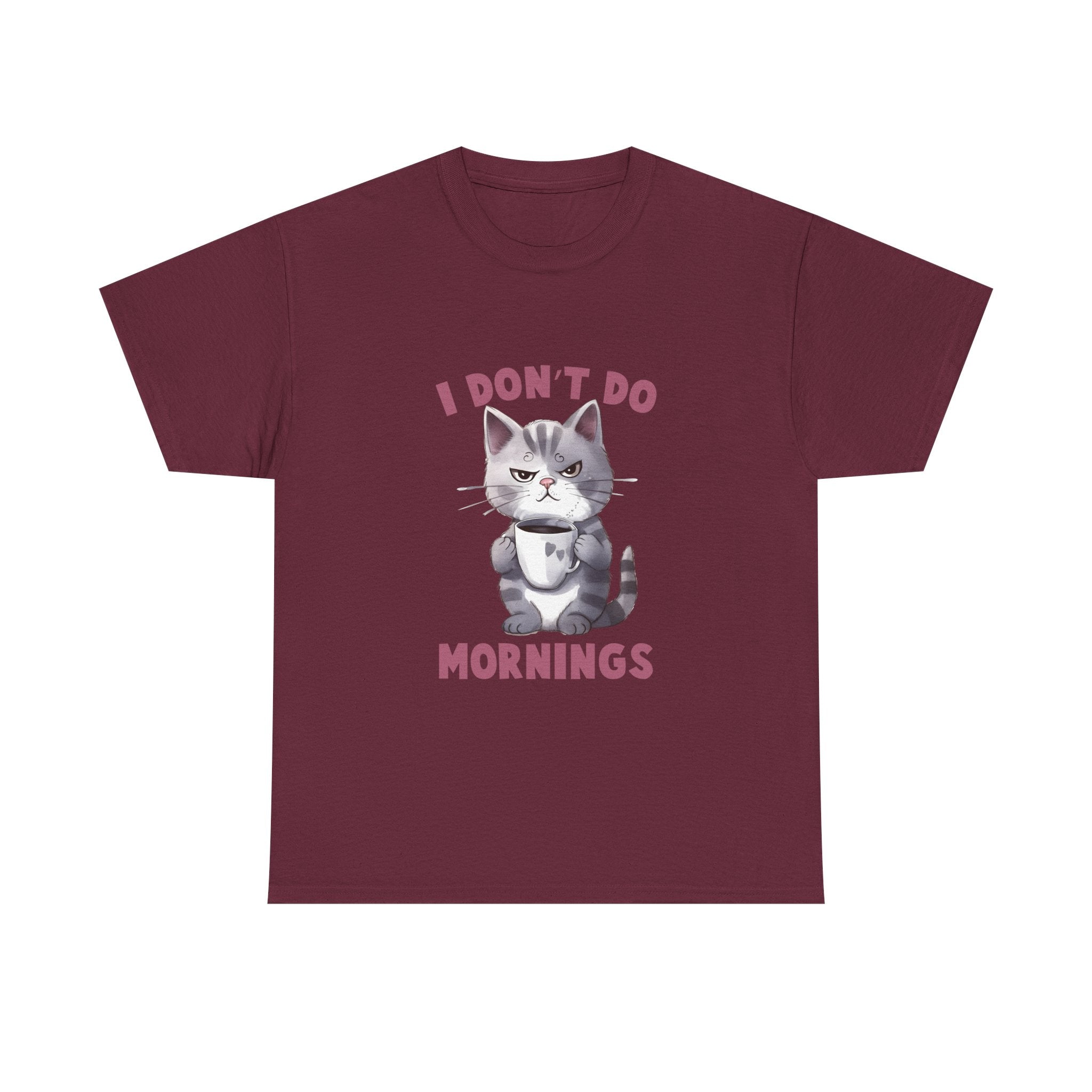 I Don't Do Mornings Cat Tee | Funny Unisex Cotton T-Shirt, Gift for Cat Lovers, Relaxed Fit Top, Cute Pet Owner Appreciation