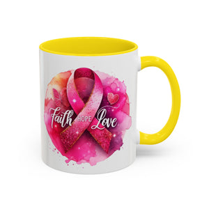 Inspirational Accent Coffee Mug with Pink Ribbon Design, Faith Hope Love Gift, Cancer Awareness Mug, Supportive Drinkware, Meaningful [...]