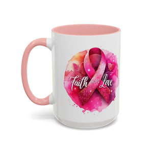 Inspirational Accent Coffee Mug with Pink Ribbon Design, Faith Hope Love Gift, Cancer Awareness Mug, Supportive Drinkware, Meaningful [...]