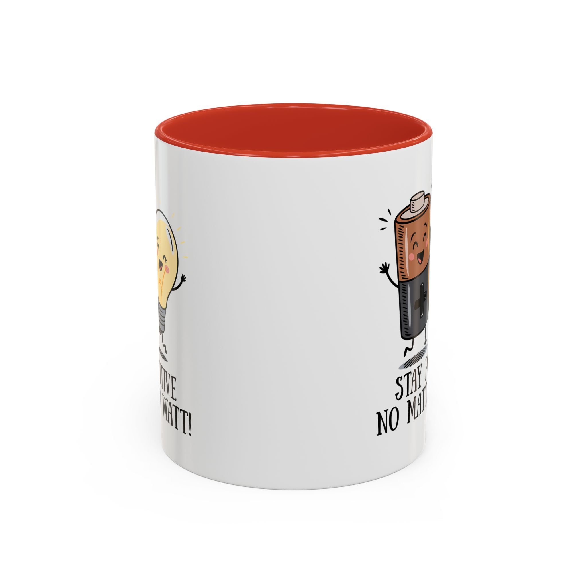 Stay Positive Accent Coffee Mug - 11oz & 15oz - Cute Light Bulb & Battery Design