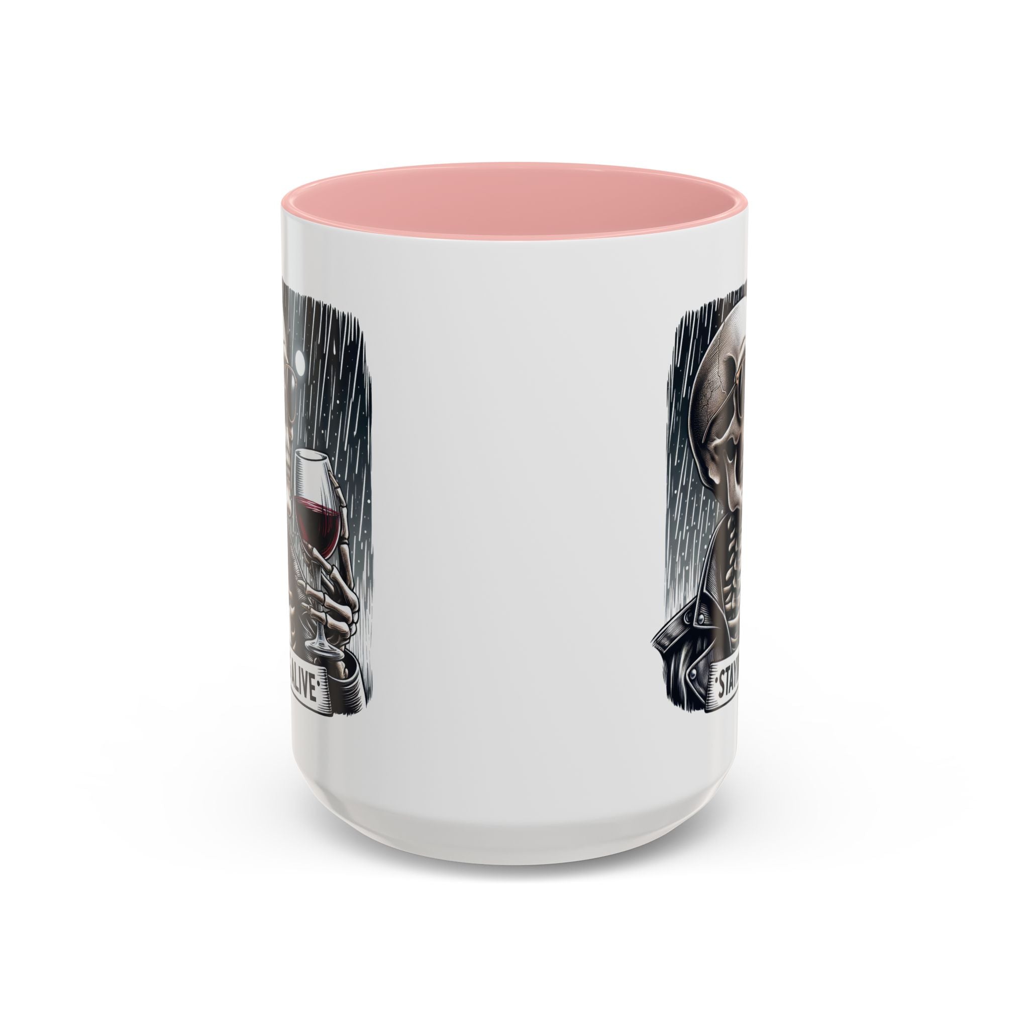 Stylish Skull Coffee Mug, Gothic Drinkware, Staying Alive Gift for Halloween, Funny Office Mug, Alternative Drinkware