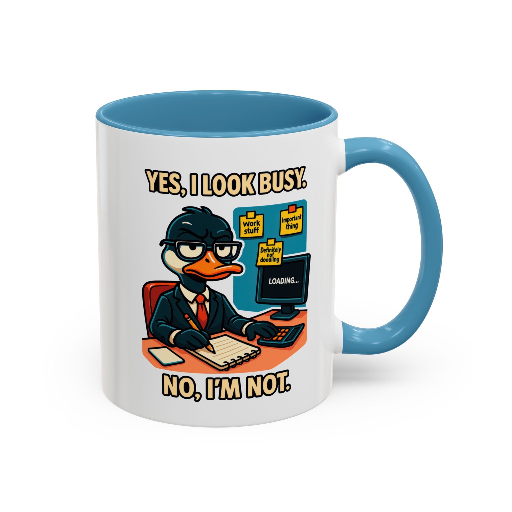 Busy Duck Coffee Mug, Humorous Office Mug, Cute Animal Mug Gift, Quirky Work Mug, Funny Gift for Coworkers